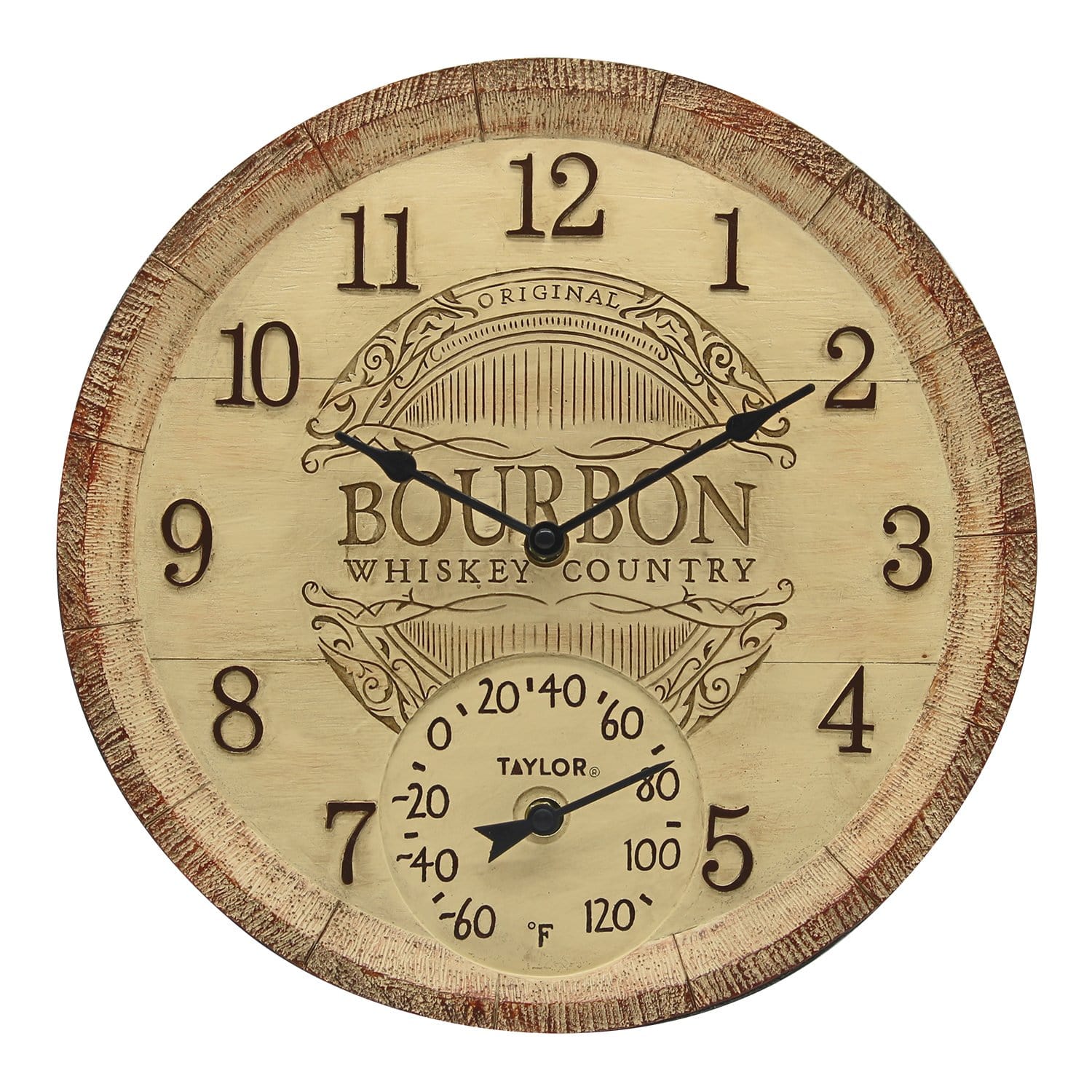 14" Bourbon Barrel Clock with Thermometer