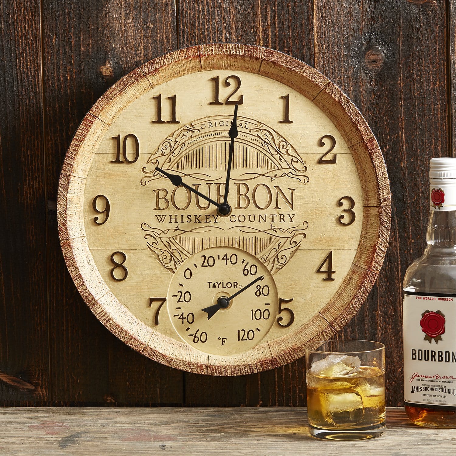 14" Bourbon Barrel Clock with Thermometer - Image 4