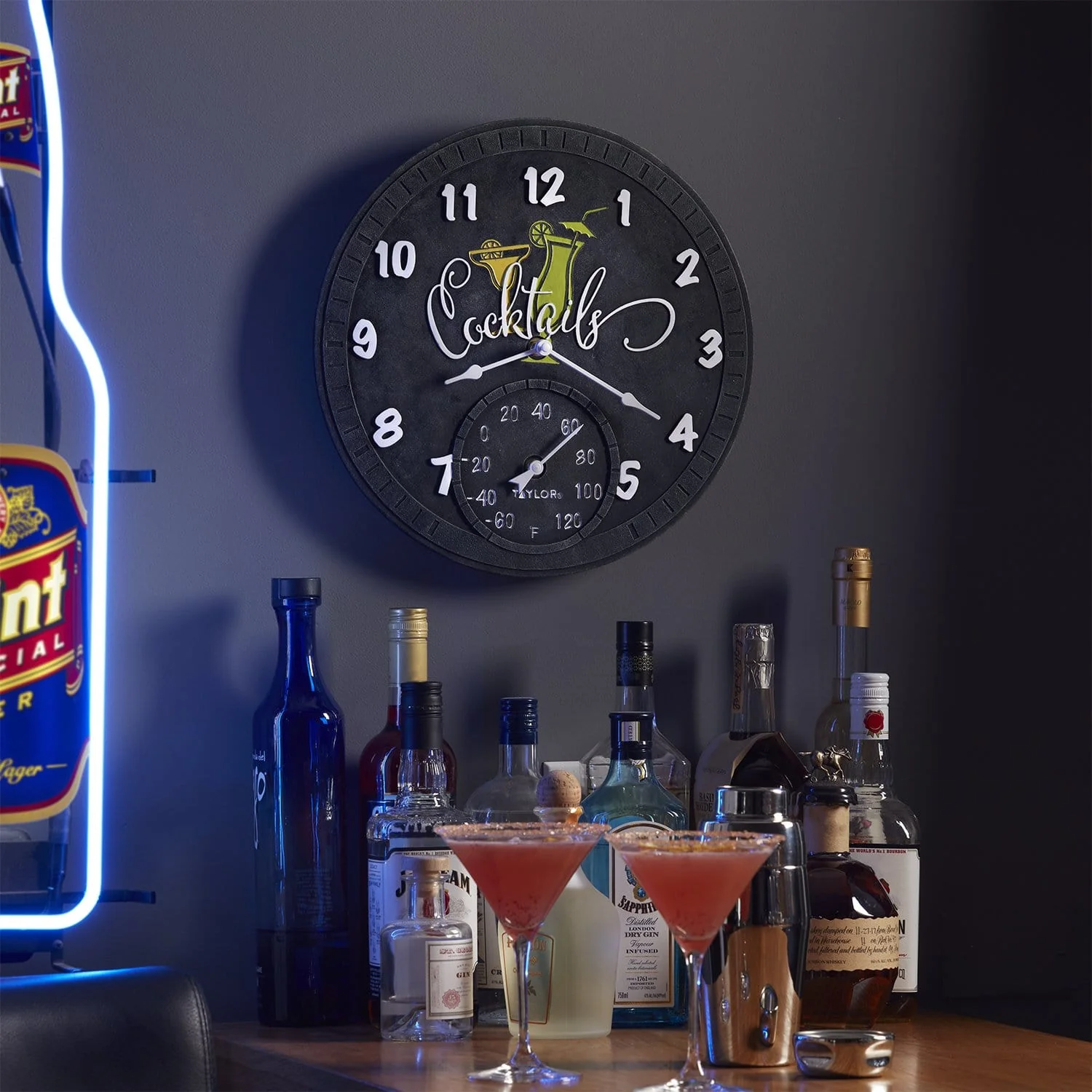 14" Cocktails Clock with Thermometer - Image 4