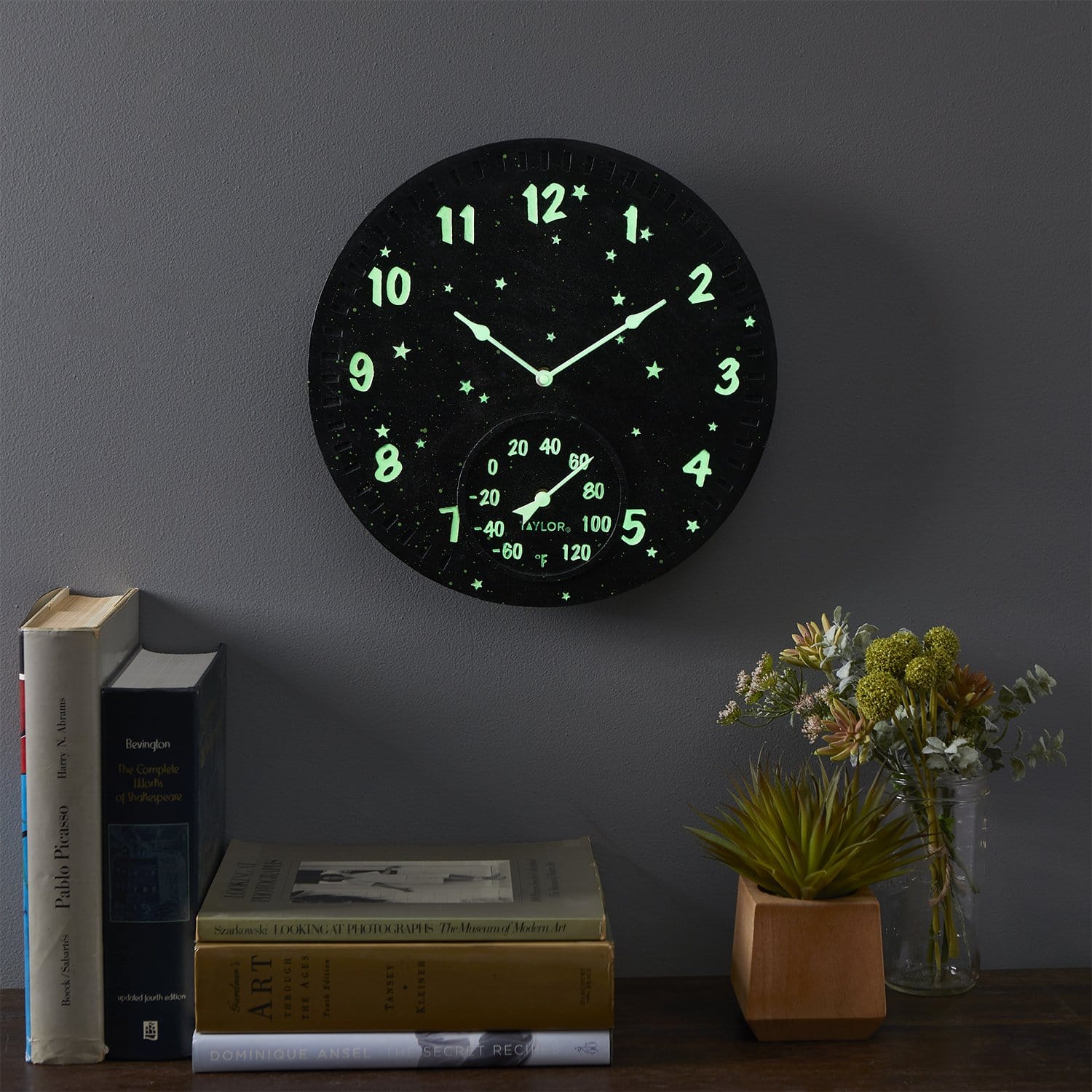 14" Galaxy Glow in the Dark Clock with Thermometer - Image 4