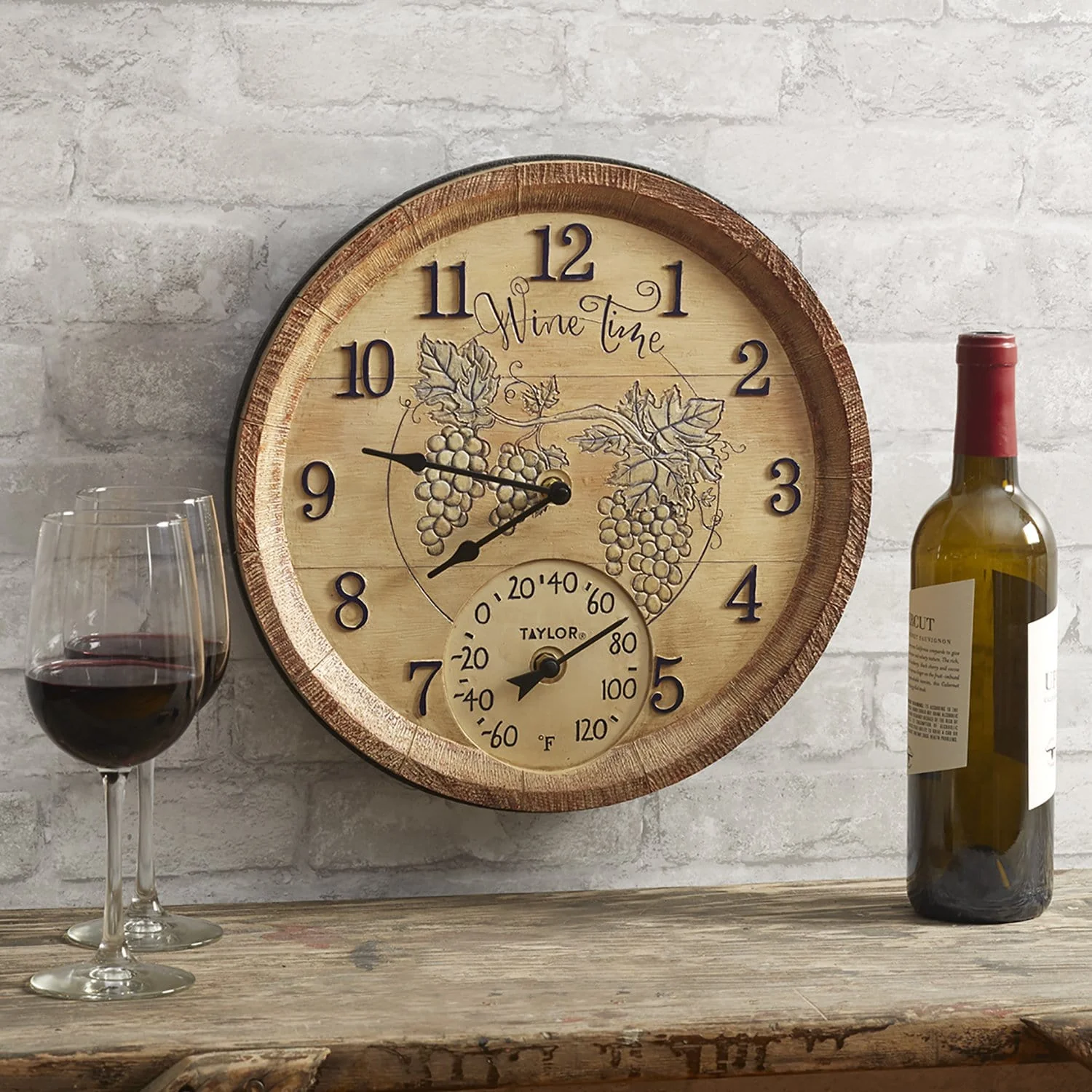 14" Wine Time Clock with Thermometer - Image 3