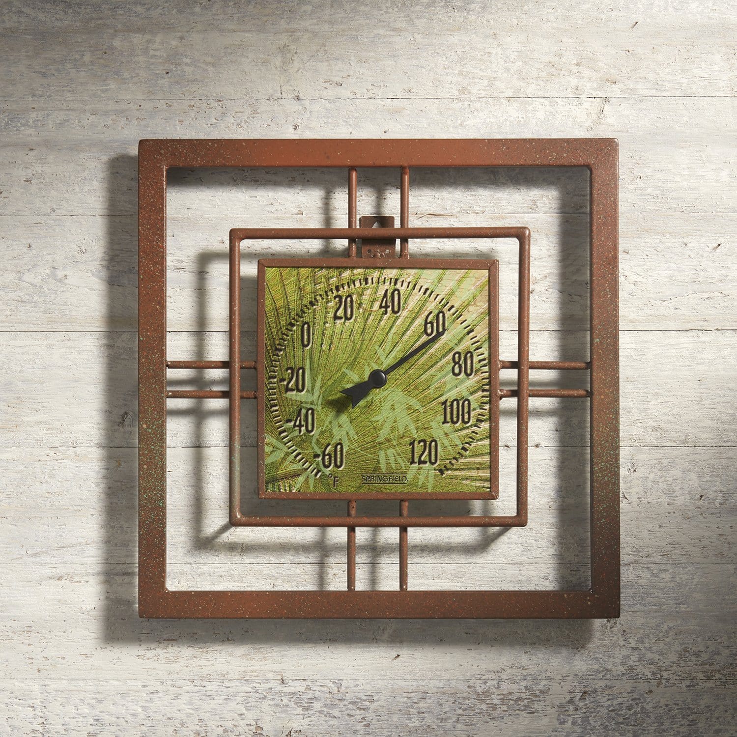 14"x14" Bamboo Leaf Glass & Antique Bronze Metal Thermometer - Image 3