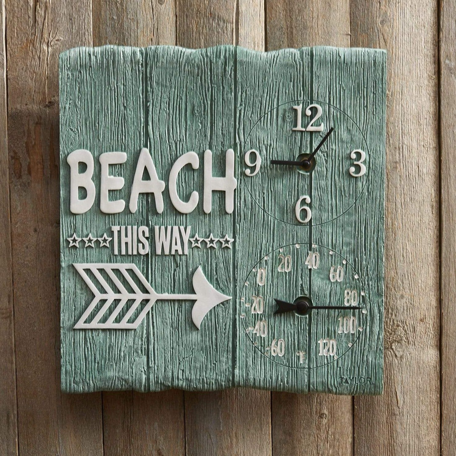 14"x14" Beach This Way Clock with Thermometer - Image 4