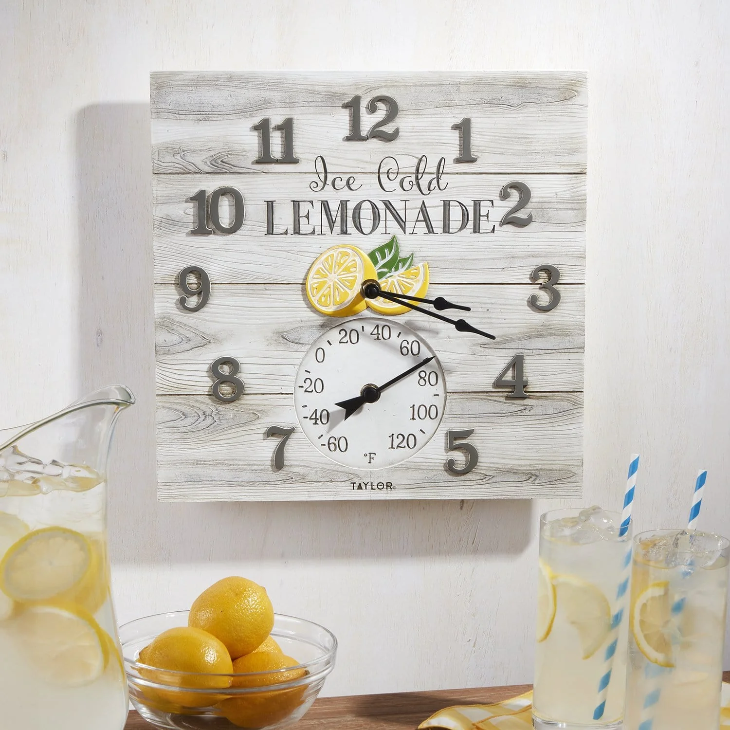 14"x14" Lemonade Clock with Thermometer - Image 3