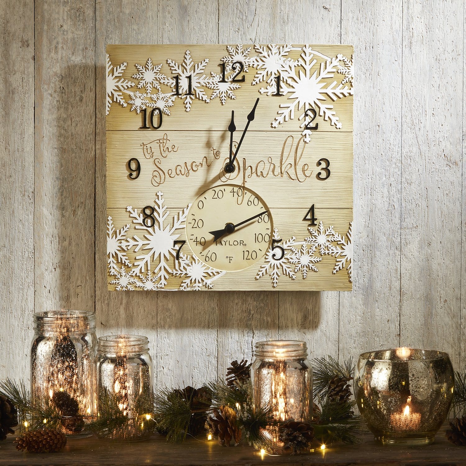 14"x14" Tis the Season to Sparkle Clock with Thermometer - Image 3