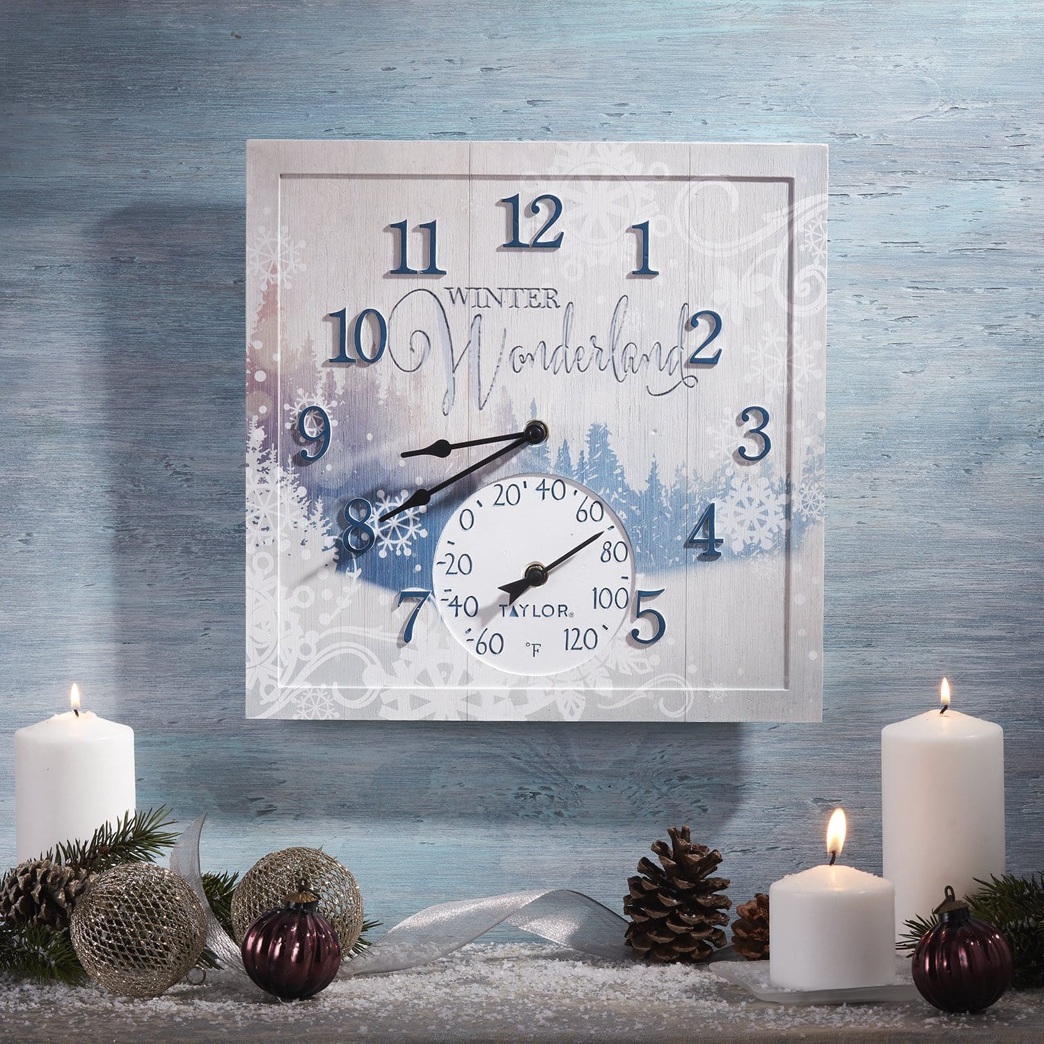 14"x14" Winter Wonderland Clock with Thermometer - Image 3