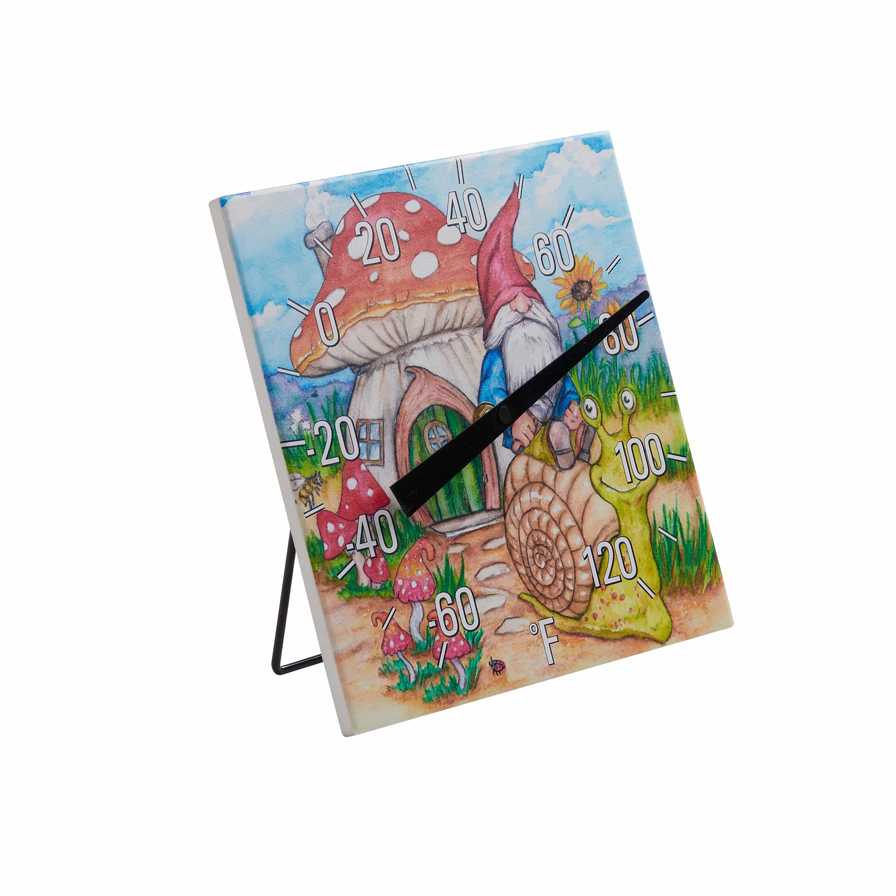 8"x8" Gnome Garden Ceramic Tabletop Thermometer - Image 2