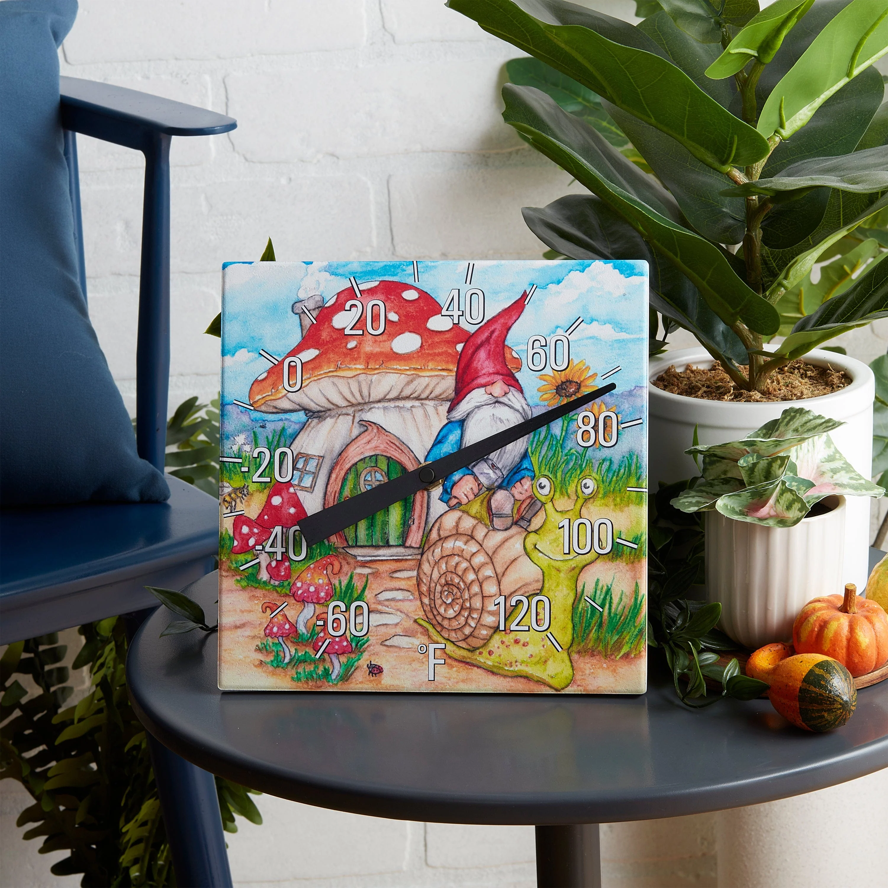 8"x8" Gnome Garden Ceramic Tabletop Thermometer - Image 5