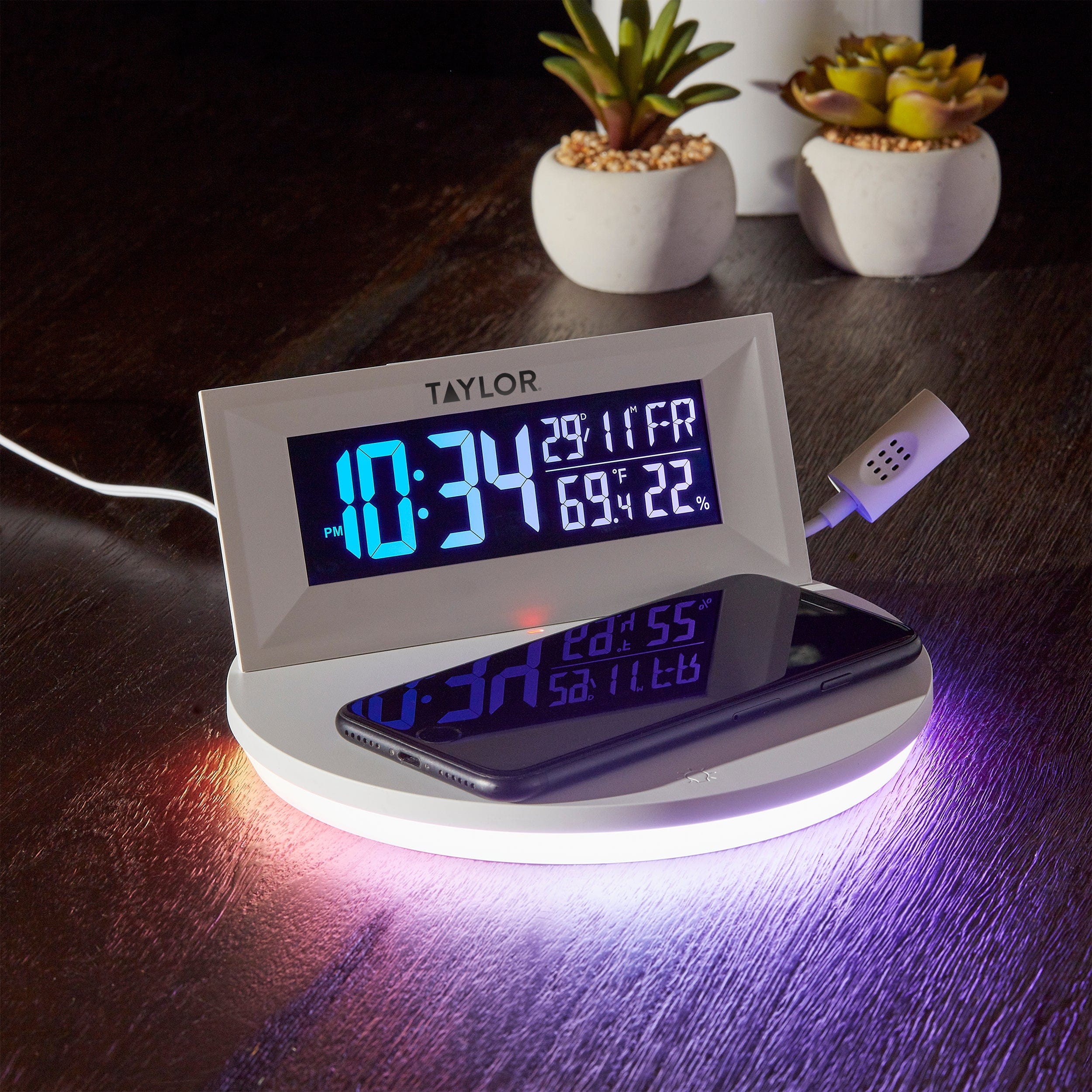Digital Mood Light Weather Station with Wireless Cell Phone Charging Pad - Image 3