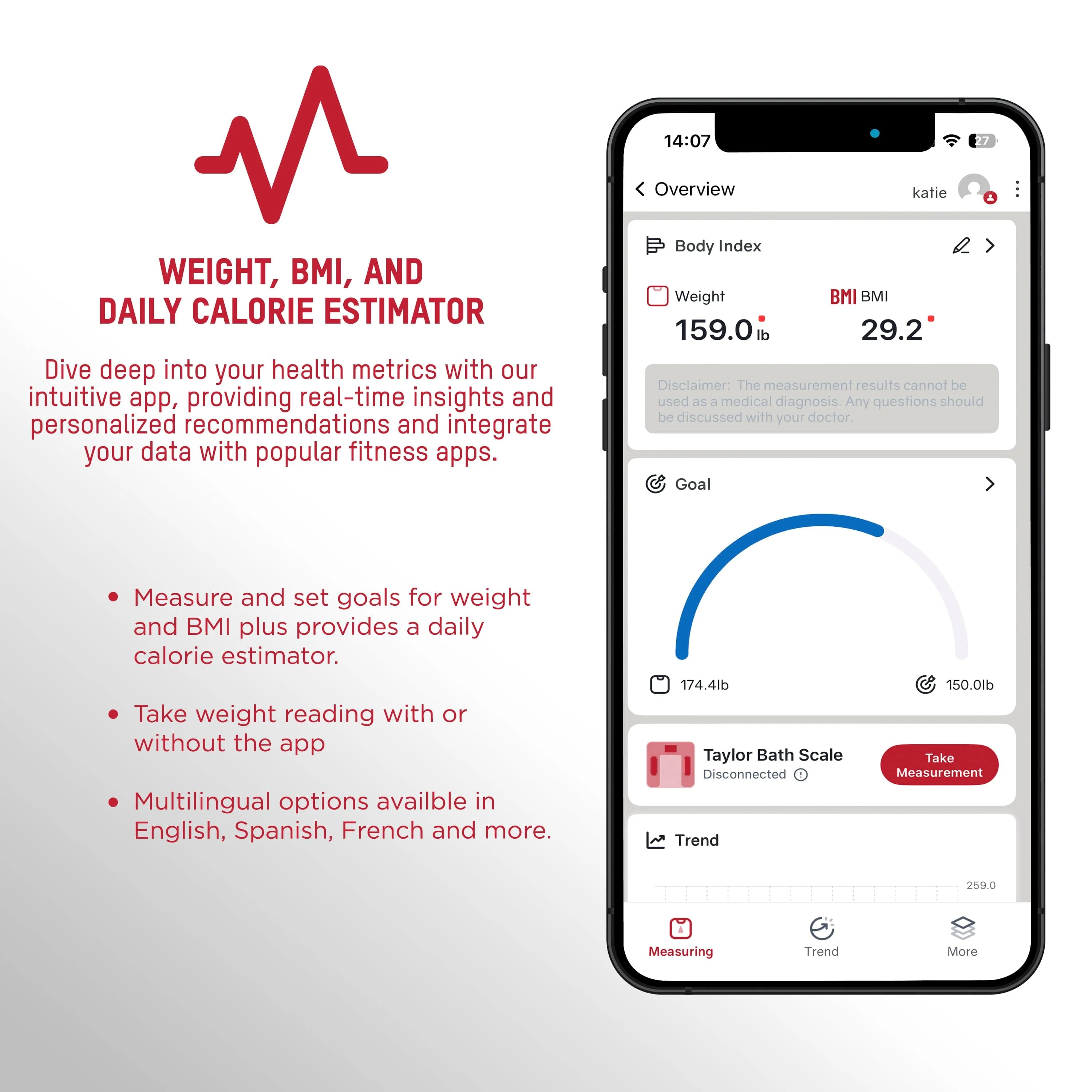Taylor Smart Body Composition Scale with Precision Hub App, Charcoal - Image 3